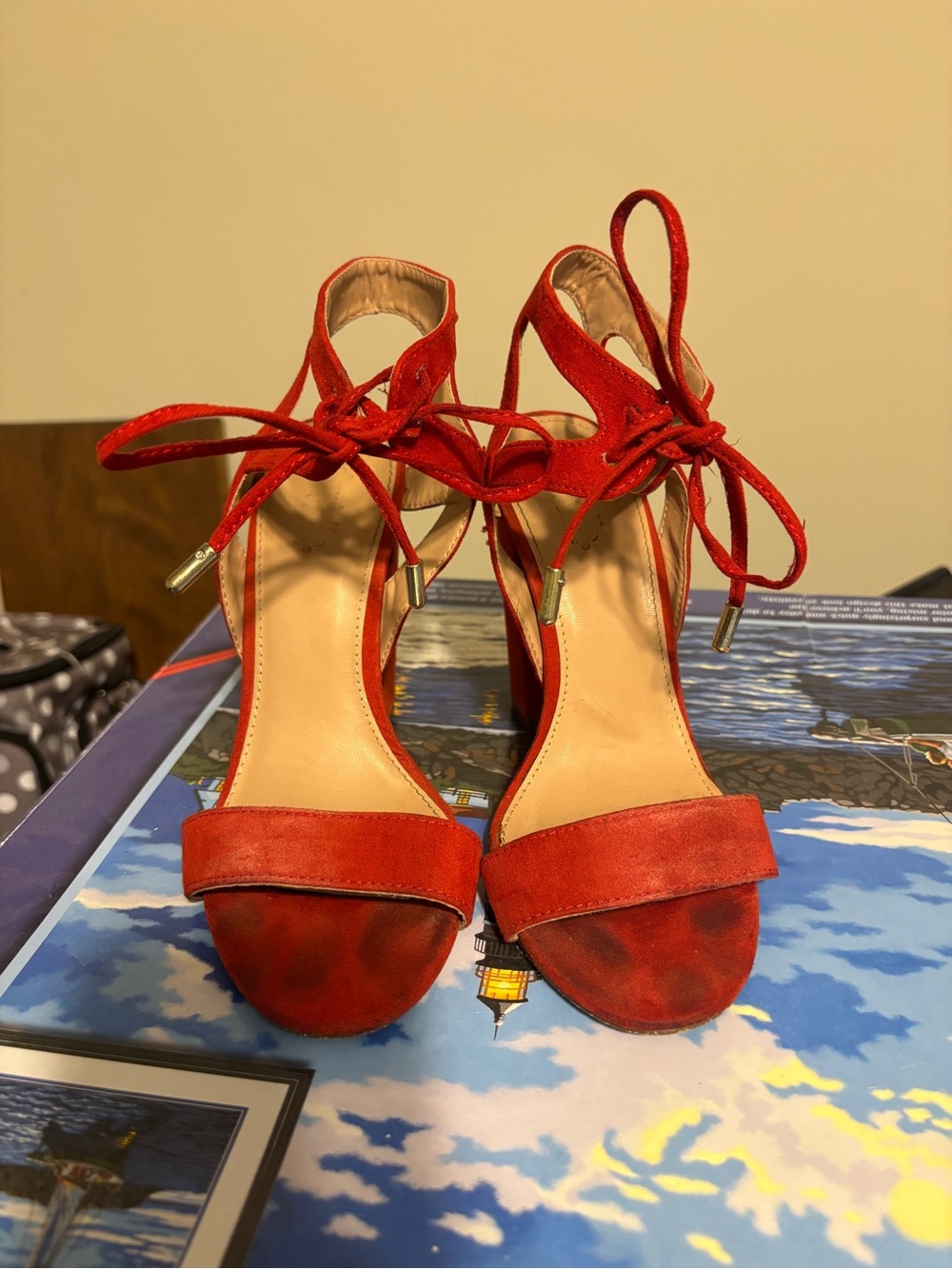 Red Suede Block Heel - Picture 4 of 4